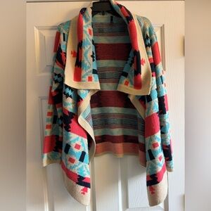 Styleholic Turquoise Coral Black Cream Aztec Open-Front Cardigan women’s large